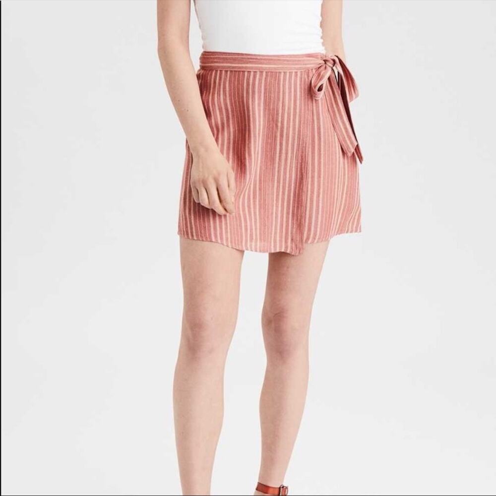 Striped Tie-Waist Mini Skirt - Dusty Rose